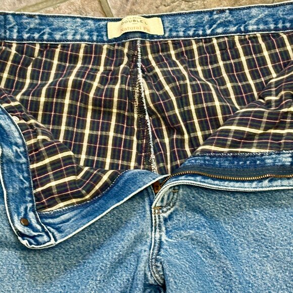 L.L.Bean Double L Jeans Men's 40x32 Blue Flannel Lined Natural Fit Warm Plaid - Picture 1 of 5